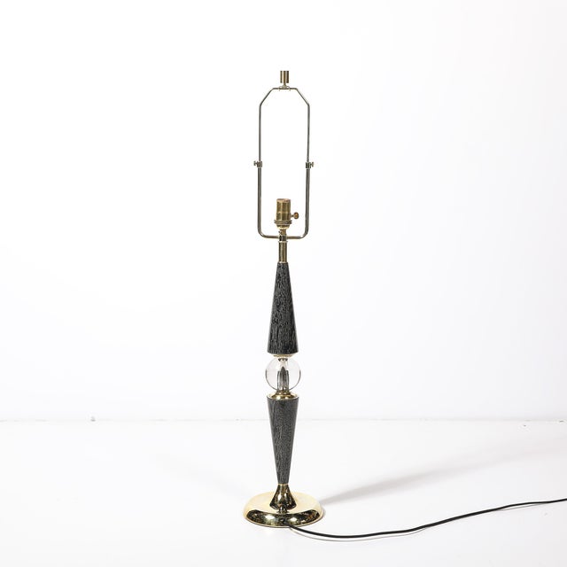 1960s Mid-Century Tapered Brass & Silver Cerused Walnut Table Lamps W/ Sphere Detail For Sale - Image 11 of 15