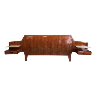 Mid-Century Modern Italian Bed Frame in Teak and Carrara Marble from La Permanente Mobili Cantù, 1957 For Sale