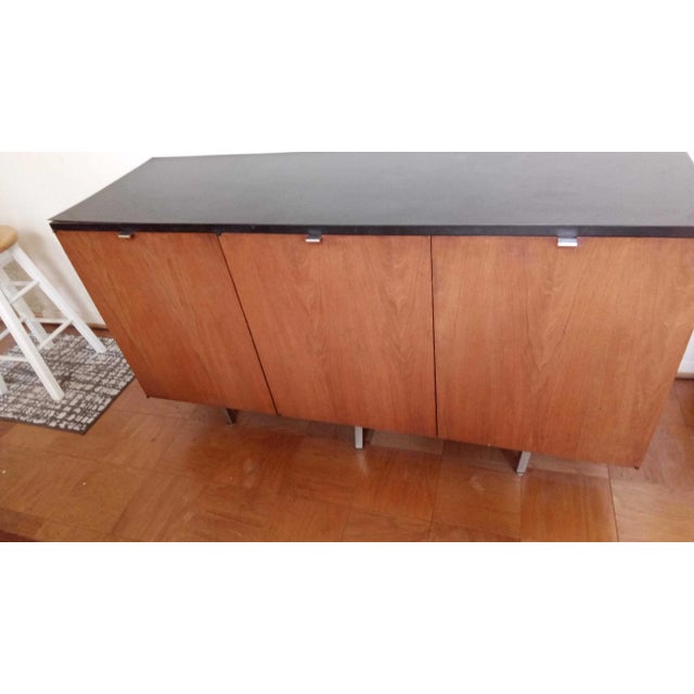 1960s Mid-Century Modern Walnut Veneer Credenza Sideboard With Black Laminate Top For Sale In Baltimore - Image 6 of 10