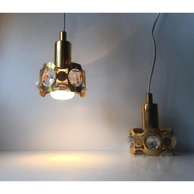 1970s Vintage Danish Modern Crystal & Gilt Small Pendant Lamps, 1970s, Set of 2 For Sale - Image 5 of 6
