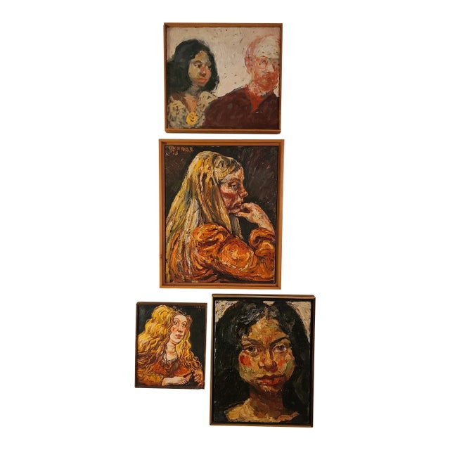 1970s Portrait Paintings by Philip Sherrod, Framed - Set of 4 For Sale