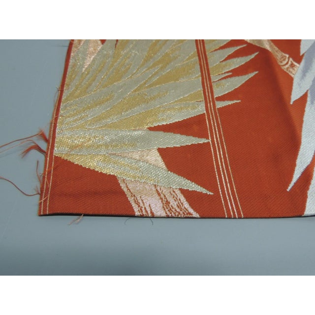 Asian Vintage Orange and Silver Woven Obi Textile Fragment For Sale - Image 3 of 4
