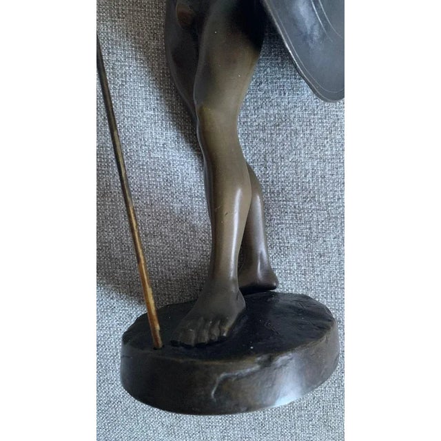 Italian Bronze Sculpture Greek Warrior with Spear and Shield For Sale - Image 6 of 7
