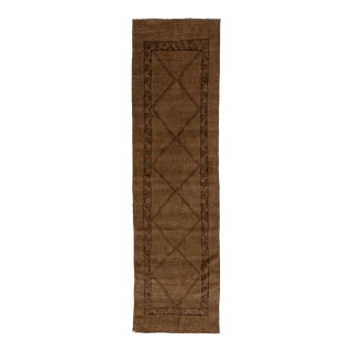 Modern Moroccan Style Brown Handmade Tribal Designed Wool Runner For Sale