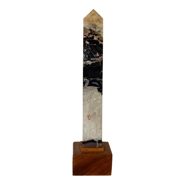 Cut and Polished Fluorspar Exotic Stone Obelisk With Custom Wood Mount For Sale