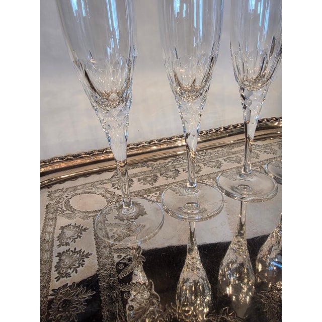 1990s Hoya Champagne Flutes Peony Pattern Set of Four For Sale - Image 5 of 7