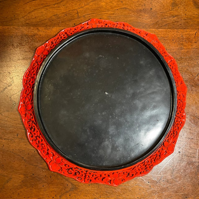 Late 20th Century Vintage Chinese Cinnabar Decorative Display Plate For Sale - Image 5 of 9