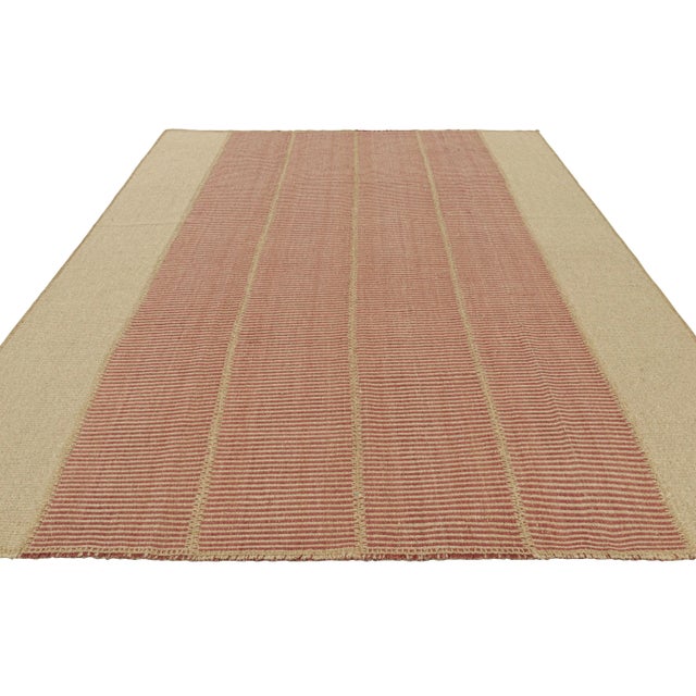 2010s Rug & Kilim’s Contemporary Kilim in Beige and Red Textural Stripes For Sale - Image 5 of 7