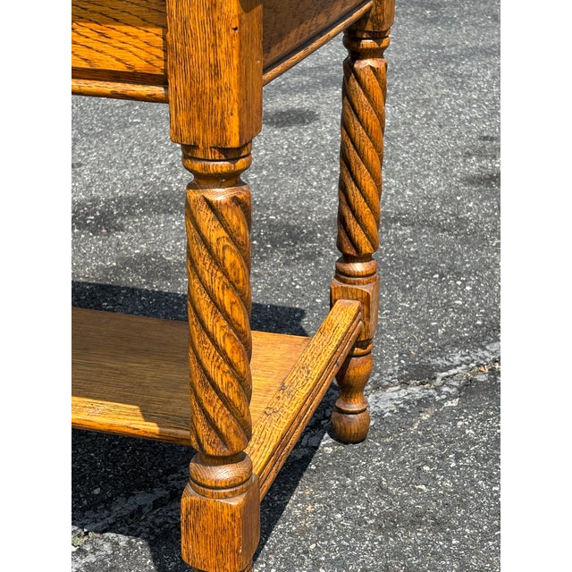 American 19th C. Tiger Oak One-Drawer Library Table - Twist Legs + Highly Detailed For Sale - Image 3 of 17