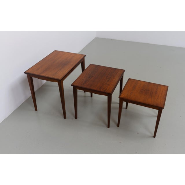 Danish Modern Set of Rosewood Nesting Tables, 1960s. Set of three Scandinavian Mid-Century Modern Rosewood/Palisander nest...