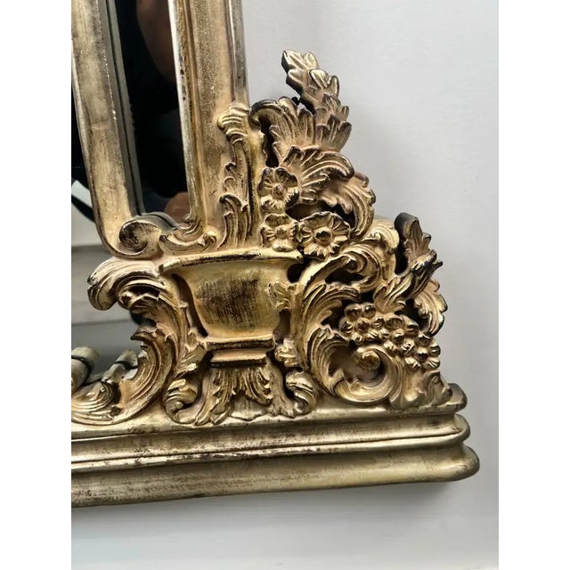 Traditional Neoclassical Revival Champagne Gold Large Mirror With Urn and Floral Pediment For Sale - Image 3 of 12