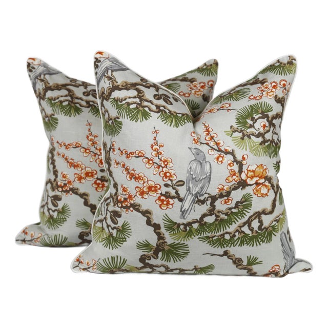 Cherry Blossom Chinoiserie Pillow Covers, a Pair For Sale