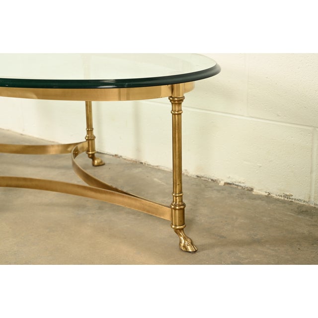 Brass LaBarge Hollywood Regency Brass and Glass Hooved Feet Cocktail Table, Circa 1960s For Sale - Image 8 of 12