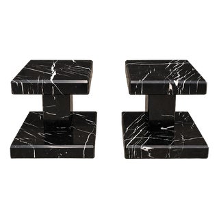 Minimalist Black Nero Marquina Marble Column, Set of 2 For Sale