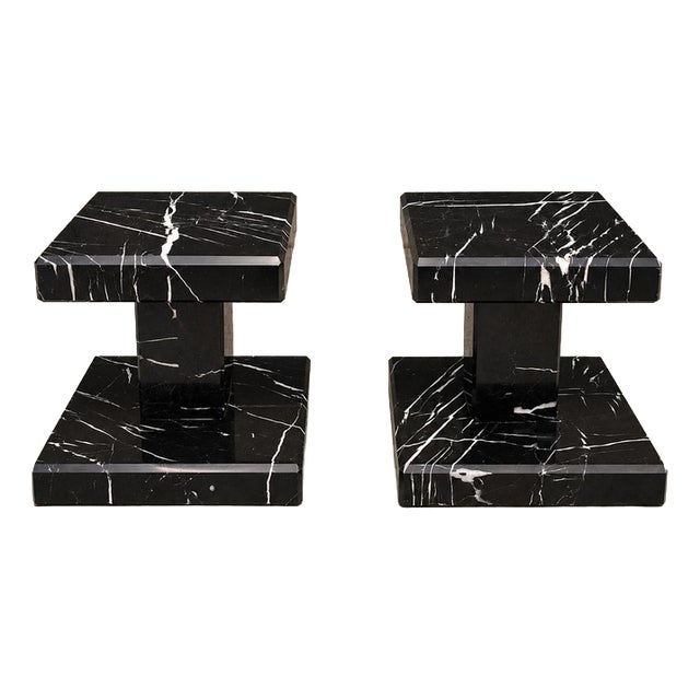 Minimalist Black Nero Marquina Marble Column, Set of 2 For Sale