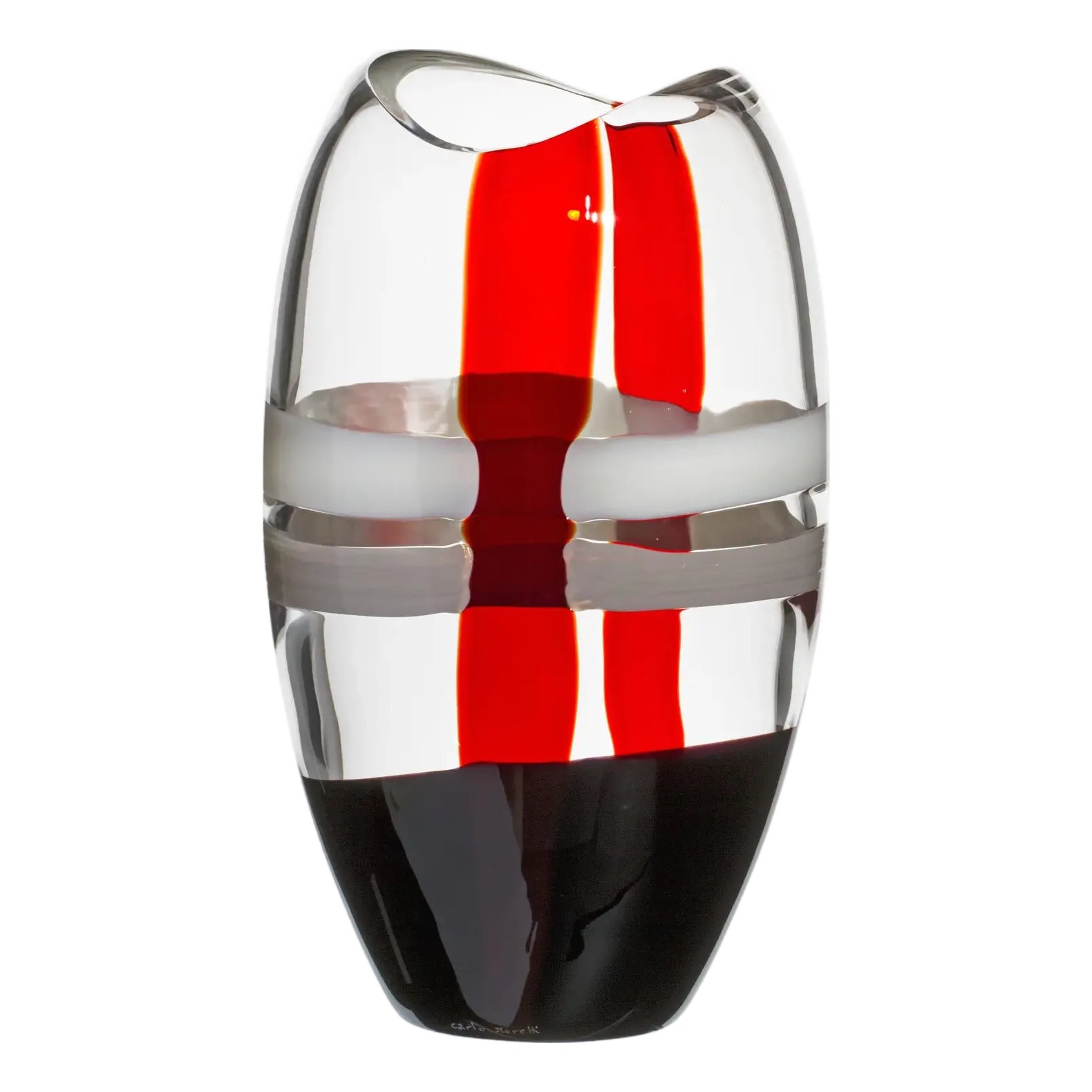 Carlo Moretti Ellisse Vase in Ivory, Red, and Black Streaks | Chairish