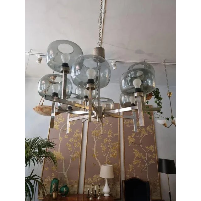 Antique Chandelier in Chrome and Glass by Holger Johansson, 1950s For Sale - Image 3 of 14