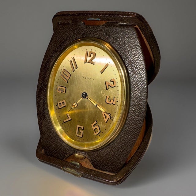 Metal Antique Swiss Art Deco Travel or Desk Clock by Majestic For Sale - Image 7 of 12