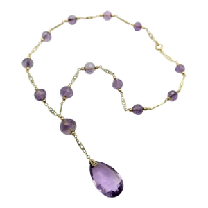 1910s Edwardian 14k Gold Rose De France Amethyst Bead Necklace