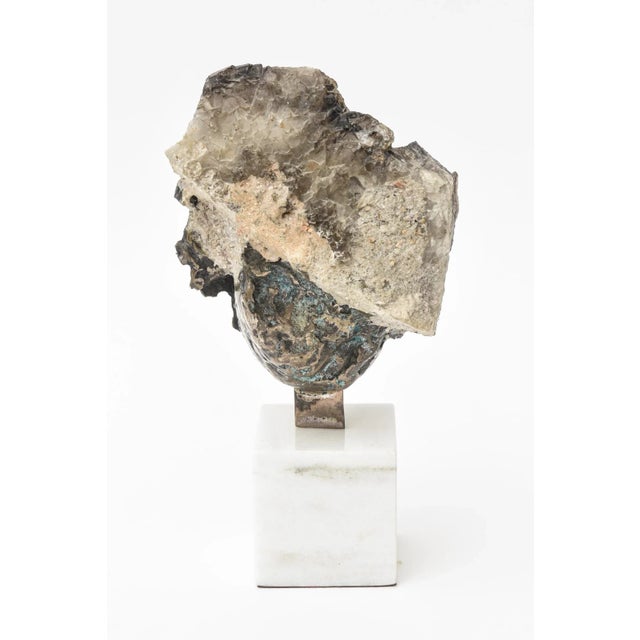 Vintage Aurelio Teno Silvered Bronze, Enamel and Quartz Amethyst and Marble Sculpture Signed For Sale - Image 10 of 11