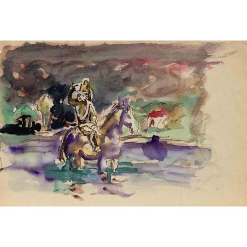 Modern Mino Maccari, The Knight, Watercolor and Charcoal, 1960s For Sale - Image 3 of 3