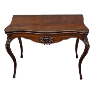 19th Century French Gabriel Legs Rosewood Inside Black Leather Game Table/Console Table. For Sale