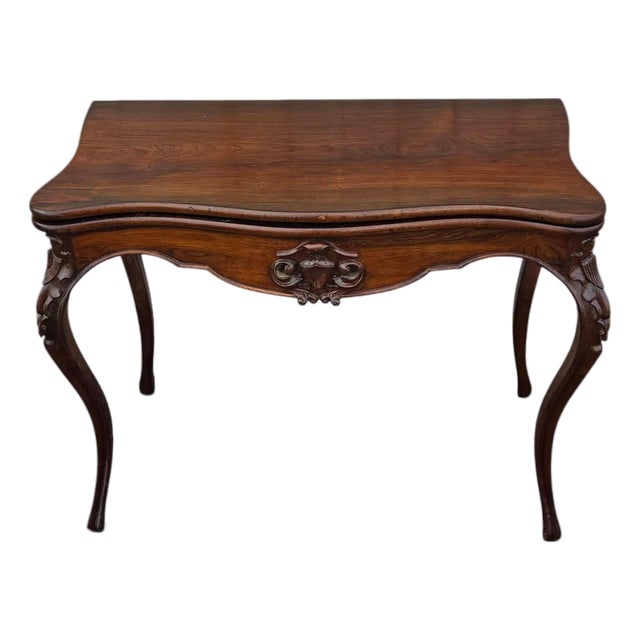 19th Century French Gabriel Legs Rosewood Inside Black Leather Game Table/Console Table. For Sale