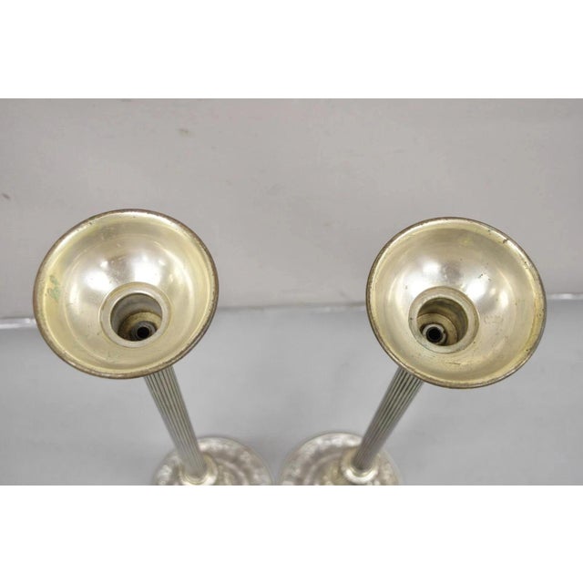 Metal Vintage 43" Tall Baroque Silver Plated Collapsible Floor Candlesticks in Box For Sale - Image 7 of 15