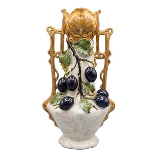 Monumental Art Nouveau Ceramic Vase with Grapevine and Leaf Decoration, 1920s For Sale