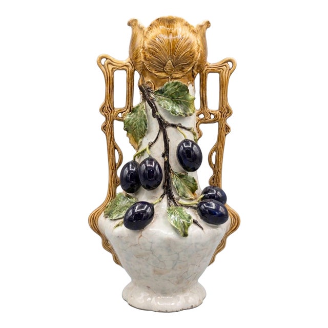 Monumental Art Nouveau Ceramic Vase with Grapevine and Leaf Decoration, 1920s For Sale