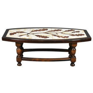 French Coffee Table with Tiled Signed Top, 1970s For Sale