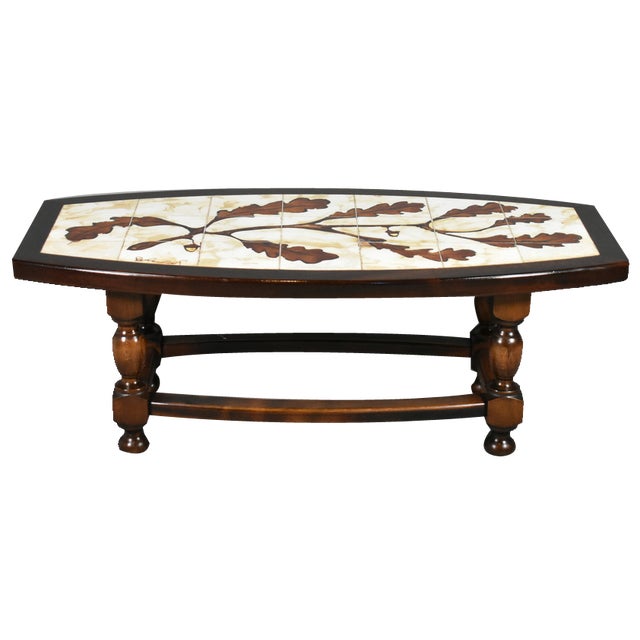 French Coffee Table with Tiled Signed Top, 1970s For Sale