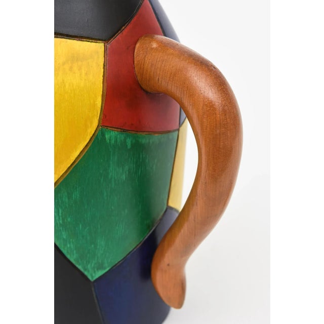 Aldo Tura Vintage Italian Aldo Tura Style Colorful Painted Wood and Brass Cork Decanter/ Jug Barware For Sale - Image 4 of 10