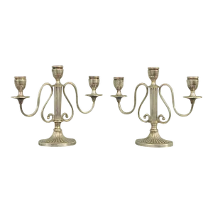 Pair of Antique 1920s Silver-Plate Candelabras, Three Candles Each