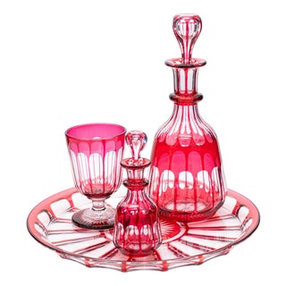 Vintage Red Overlay Crystal Items, 1930, Set of 4 For Sale