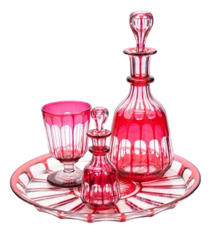 Vintage Red Overlay Crystal Items, 1930, Set of 4