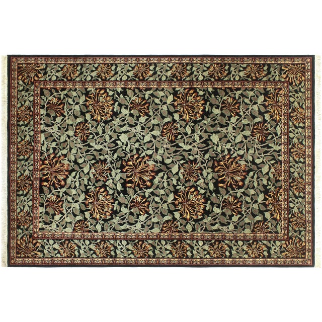 Black Boho Chic 1990's Pak-Persian Black/Green Wool Rug - 5'11'' X 9'0'' For Sale - Image 8 of 9