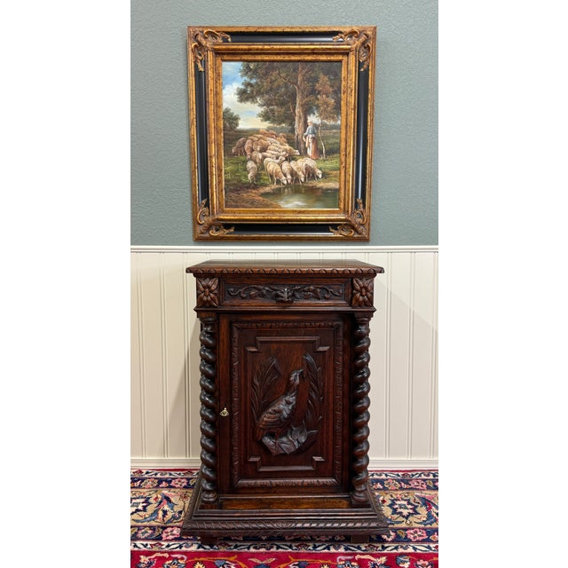 Antique French Jam Cabinet Cupboard Pedestal Barley Twist Drawer Oak Pheasant For Sale - Image 11 of 18