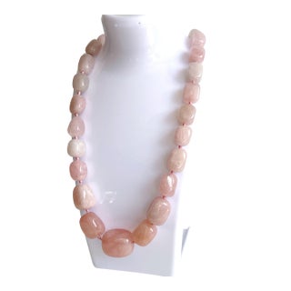 Large Rose Quartz Statement Necklace | Knotted Silk Cord | 304 Stainless Steel Clasp | Luxe Pink Gemstone Beaded Necklace For Sale