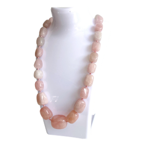 Large Rose Quartz Statement Necklace | Knotted Silk Cord | 304 Stainless Steel Clasp | Luxe Pink Gemstone Beaded Necklace