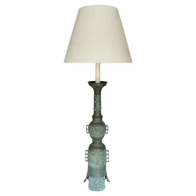 Late 20th Century Mid Century Modern James Mont Style Tall Patinated Bronze Table Lamp, Japan For Sale - Image 14 of 14