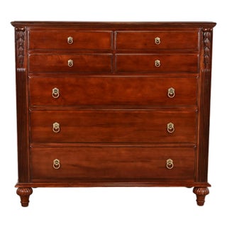 Ethan Allen British Colonial Carved Maple Chest of Drawers For Sale