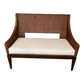 Bernhardt Bench Late 20th Century Wicker Rattan Coastal Loveseat For Sale