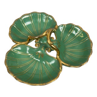 Green Gold Shell Artistic Majolica Centerpiece by CAT G.T, 1960s For Sale