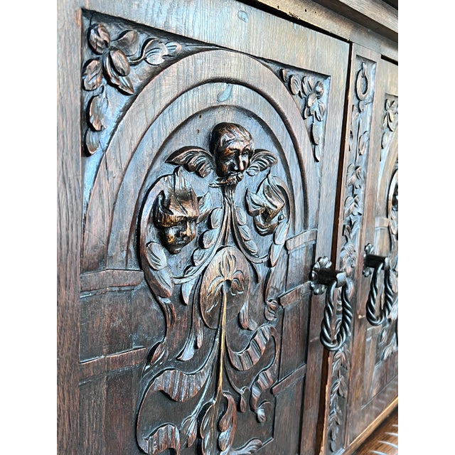 Brown 19th Century Spanish Hand Carved Renaissance Raised Cabinet For Sale - Image 8 of 12