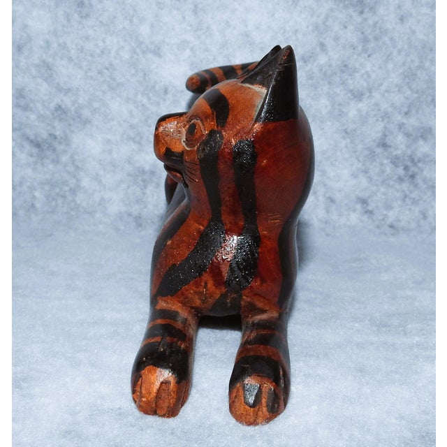 Vintage Hand Carved Tiger Striped Wooden Cat Sculpture Chairish