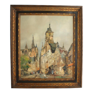 Dutch Painting Original Oil on Canvas by Leendert De Vogel, Signed, Mid Century