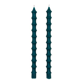 Bamboo Taper Candles in Peacock Green - a Pair For Sale
