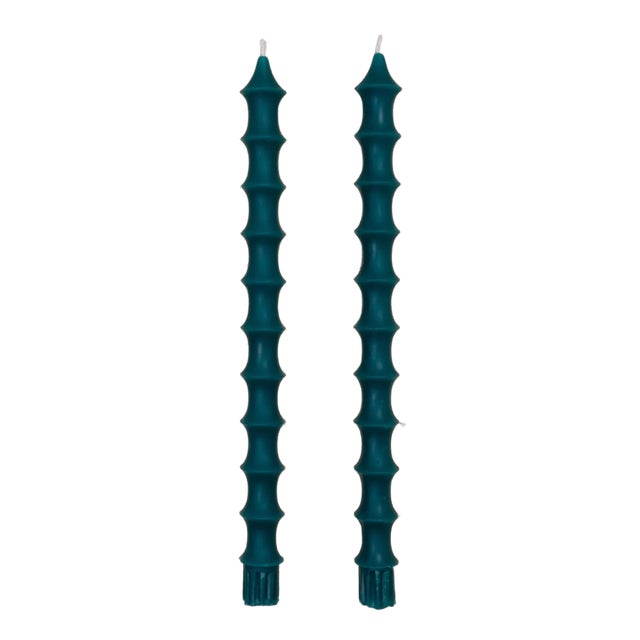 Bamboo Taper Candles in Peacock Green - a Pair For Sale
