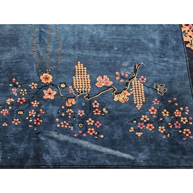 Antique Chinese Art Deco Rug, Hand-Knotted Wool Pile, Phoenix Motif Design, French Blue & Navy, 10' X 17’ For Sale - Image 13 of 17